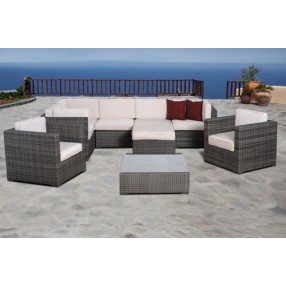 International Home Miami Atlantic Southampton 9 pc Grey Wicker Seating Set with Cushions