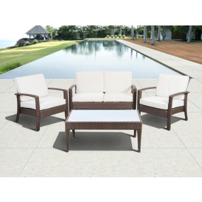 International Home Miami Atlantic Florida Deluxe 4-Piece Wicker Patio Conversation Set with Cushions