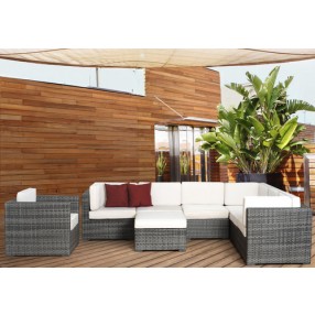International Home Miami Atlantic Marseille 8 pc Grey Wicker Seating Set with Cushions