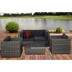 International Home Miami Atlantic Metz 5 pc Grey Wicker Seating Set with Cushions