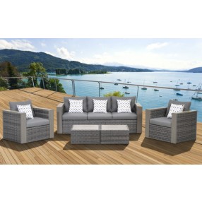 International Home Miami Atlantic Mustang 5 Piece Wicker Patio Conversation Set Grey with Grey Cushions
