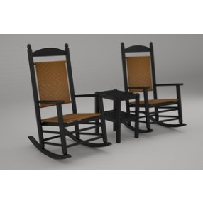Poly-Wood Jefferson 3-Pc. Woven Rocker Set in Black Frame / Tigerwood