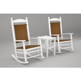 Poly-Wood Jefferson 3-Pc. Woven Rocker Set in White Frame / Tigerwood