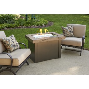 Outdoor Greatroom Company Providence Crystal Fire Pit Table with Marbelized Noche Top and Mocha Metal Base - Lifestyle