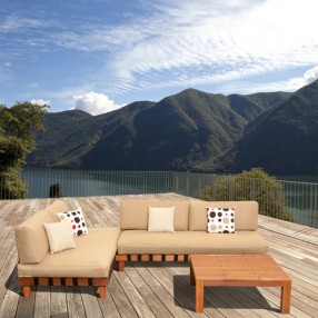 International Home Miami Amazonia Langkawi 3 Piece Eucalyptus Patio Seating Set with Inflatable Cushions