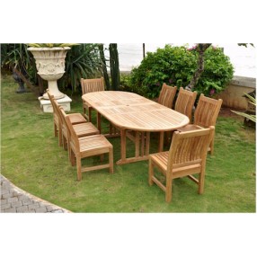 Anderson Teak Sahara 9-Piece Dining Chair and Oval Double Extension Outdoor Dining Set
