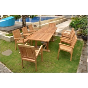 Anderson Teak Sahara 9-Piece Stackable Armchair and Bahama 94" Rectangular Extension Outdoor Dining Set