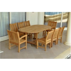 Anderson Teak Sahara 9-Piece Chairs and Bahama Oval 87" Ext. Outdoor Dining Set