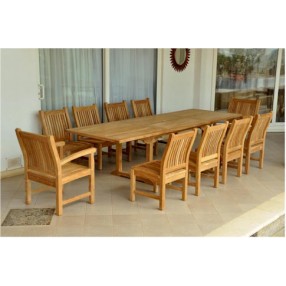Anderson Teak Sahara 11-Piece Chairs and Bahama 118" Rectangular Ext. Outdoor Dining Set