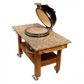 Fireside America Teak Cart with Amber Cloudburst Granite Top And Riser