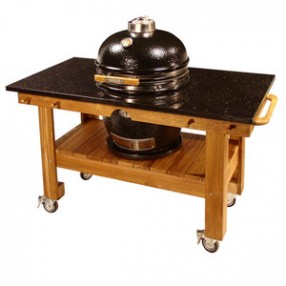 Fireside America Teak Cart with Black Galaxy Granite Top And Riser