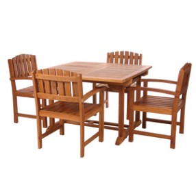 All Things Cedar 5 Piece Extension Javenese Teak Outdoor Patio Dining Set with Solid Brass Fittings