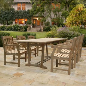 Vifah Modern Patio Renaissance Rectangular Extension Table and Armchair Outdoor Hand-scraped Hardwood Dining Set