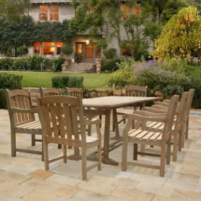 Vifah Modern Patio Renaissance Rectangular Extension Table and Armchair Outdoor Hand-scraped Hardwood Dining Set