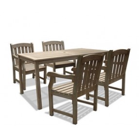 Vifah Modern Patio Renaissance Rectangular Table & Armchair Outdoor Hand-scraped Hardwood Dining Set