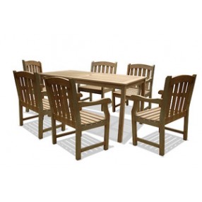 Vifah Modern Patio Renaissance Rectangular Table & Armchair Outdoor Hand-scraped Hardwood Dining Set