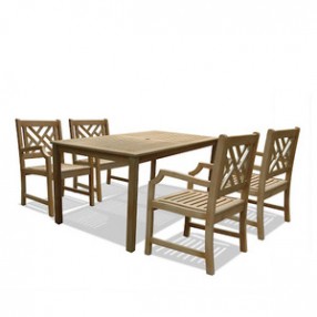 Vifah Modern Patio  Renaissance Rectangular Table & Armchair Outdoor Hand-scraped Hardwood Dining Set
