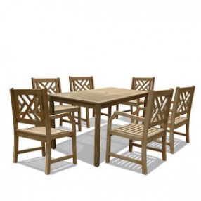 Vifah Modern Patio  Renaissance Rectangular Table & Armchair Outdoor Hand-scraped Hardwood Dining Set