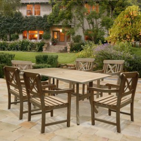 Vifah Modern Patio Renaissance Rectangular Table and Armchair Outdoor Hand-scraped Hardwood Dining Set