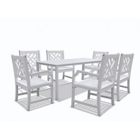 Vifah Modern Patio Bradley Rectangular Extension Table & Armchair Outdoor Wood Dining Set