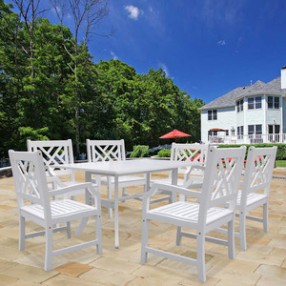 Vifah Modern Patio Bradley Rectangular Extension Table and Armchair Outdoor Wood Dining Set