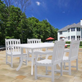 Vifah Modern Patio Bradley Rectangular Extension Table and Armchair Outdoor Wood Dining Set
