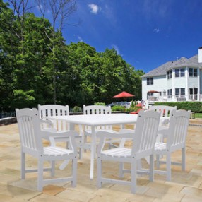 Vifah Modern Patio Bradley Rectangular Extension Table and Armchair Outdoor Wood Dining Set