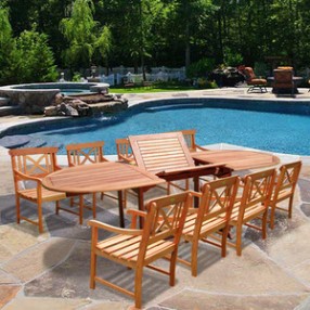Vifah Oval Extension Table & Wood Armchair Outdoor Dining Set