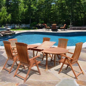 Vifah Oval Extension Table & Wood Folding Armchair Outdoor Dining Set