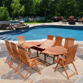 Vifah Oval Extension Table & Wood Folding Armchair Outdoor Dining Set