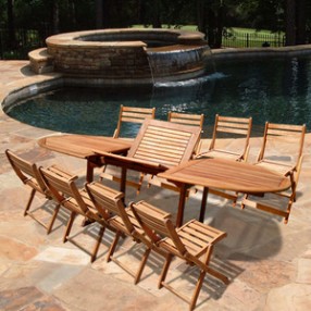 Vifah Oval Extension Table & Wood Folding Chair Dining Set