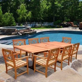 Vifah Rectangular Extension Table & Wood Armchair Outdoor Dining Set