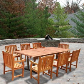 Vifah Rectangular Extension Table & Wood Armchair Outdoor Dining Set