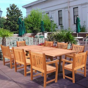 Vifah Rectangular Extension Table & Wood Armchair Outdoor Dining Set