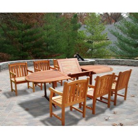 Vifah  Oval Extension Table & 23-inch 6 Piece Wood Armchair Outdoor Dining Set