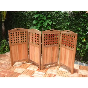 Vifah Modern Patio 48" Outdoor Wood Privacy Screen with 4 Panels in Teak Finish