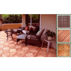 Vifah Modern Patio Interlocking Deck Tiles with 12 Diagonal Slat Design in FSC Eucalyptus (Set of 10)