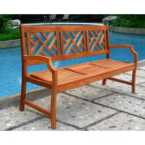 Vifah Modern Patio Outdoor Eucalyptus Wood Bench with Design Back
