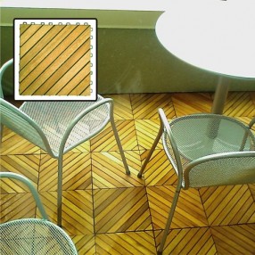 Vifah Modern Patio Interlocking Deck Tiles with 12 Diagonal Slat Design in Acacia Plantation Hardwood (Set of 10)