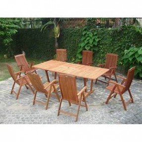 Vifah Modern Patio 9-Piece Outdoor Wood Dining Set with Extension Table and 8 Eucalyptus Dining Chairs