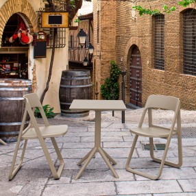 Compamia Dream Folding Outdoor Bistro Set with 2 Chairs Dark Gray, Taupe, Lifestyle
