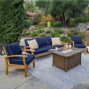 Tortuga Outdoor 5pc Teak Loveseat and Fire Table Set