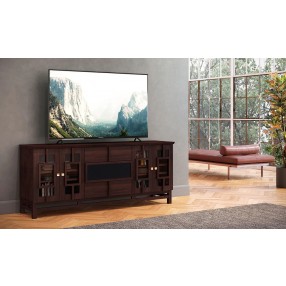 Furnitech 70" Contemporary Asian TV Stand, Media Console for Flat Screen and Audio Video Installations with Brazilian Cherry Veneers and Solids in a Wenge Finish - Lifestyle