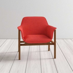 Manhattan Comfort Miller Burnt Orange and Walnut Linen Weave Accent Chair