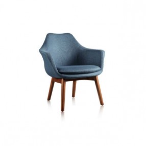 Manhattan Comfort Cronkite Blue and Walnut Twill Accent Chair