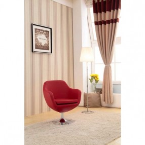 Manhattan Comfort Caisson Red and Polished Chrome Faux Leather Swivel Accent Chair