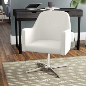 Manhattan Comfort Pelo White and Polished Chrome Faux Leather Adjustable Height Swivel Accent Chair