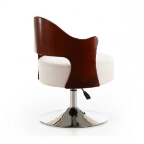 Manhattan Comfort Bopper White and Polished Chrome Faux Leather Adjustable Height Swivel Accent Chair Back