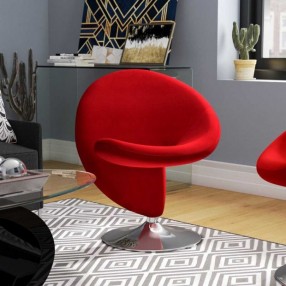 Manhattan Comfort Curl Red and Polished Chrome Wool Blend Swivel Accent Chair