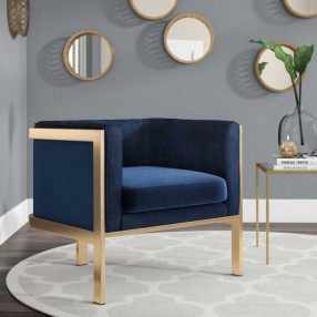 Manhattan Comfort Paramount Royal Blue and Polished Brass Velvet Accent Armchair